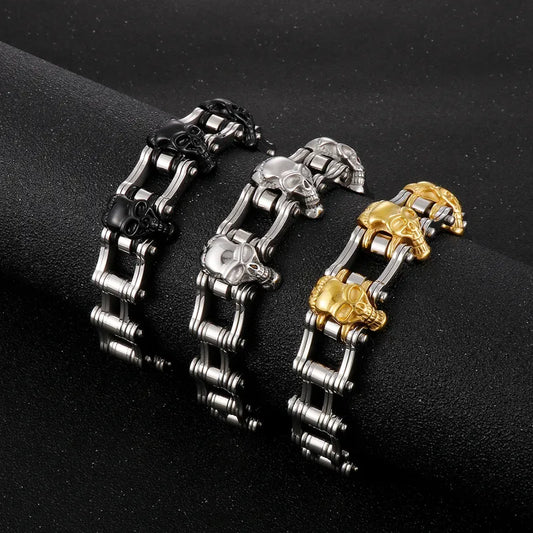 Hip-Hop Rock Skull Stainless Steel 18K Gold Plated Men'S Bracelets