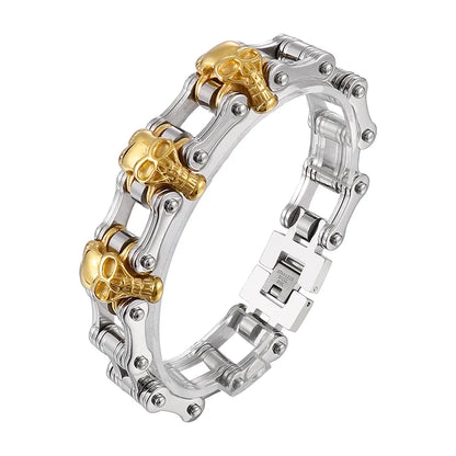 Hip-Hop Rock Skull Stainless Steel 18K Gold Plated Men'S Bracelets