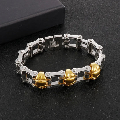 Hip-Hop Rock Skull Stainless Steel 18K Gold Plated Men'S Bracelets