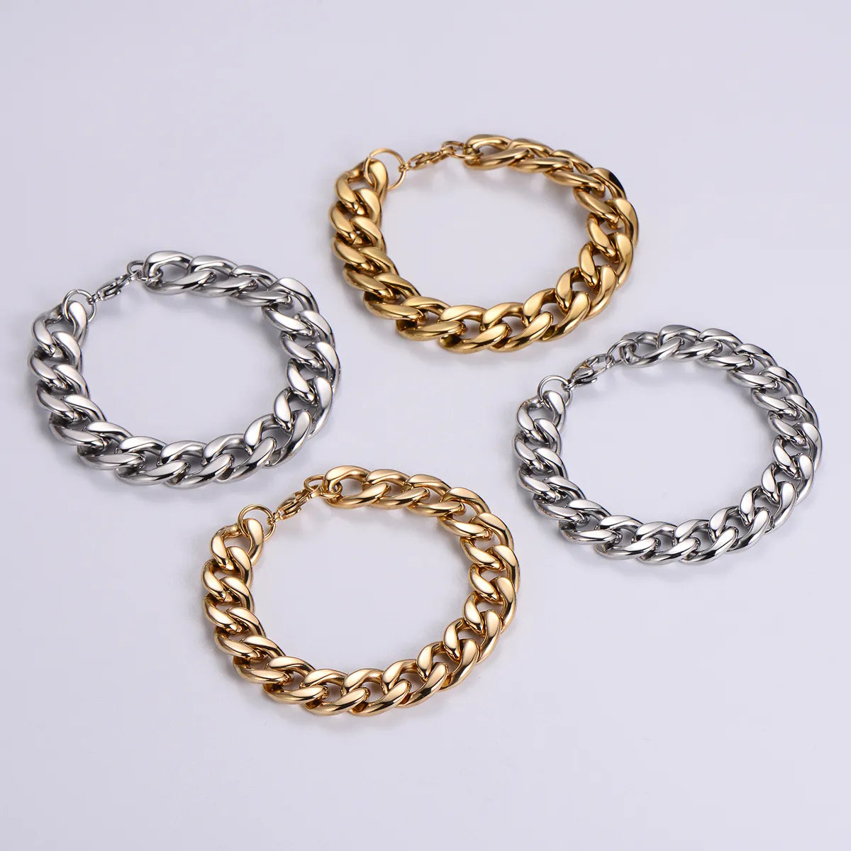 Hip-hop Rock Solid Color Stainless Steel Polishing Chain 18k Gold Plated Men's Bracelets