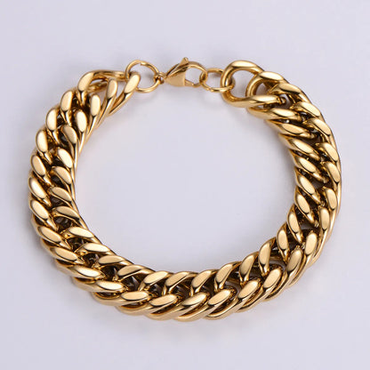 Hip-hop Rock Solid Color Stainless Steel Polishing Metal 18k Gold Plated Men's Bracelets