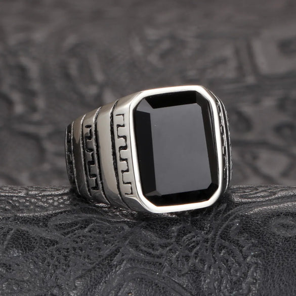 Hip-Hop Rock Streetwear Geometric Stainless Steel Inlay Artificial Gemstones Men'S Wide Band Ring