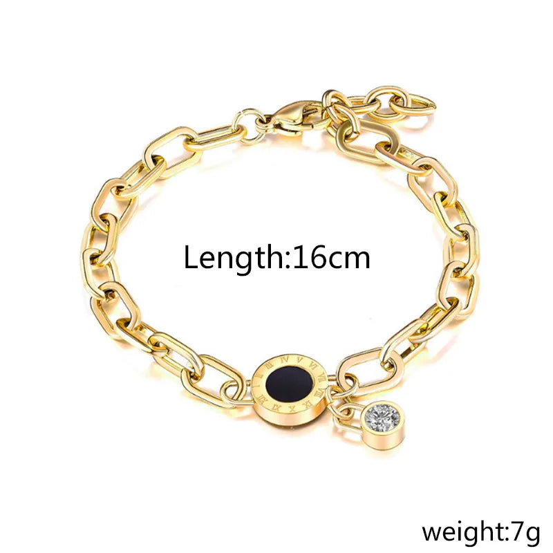 Hip-Hop Roman Style Roman Numeral 304 Stainless Steel Gold Plated Zircon Bracelets In Bulk