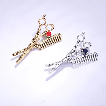 Hip-Hop Scissors Alloy Plating Rhinestones Men'S Collar Pin