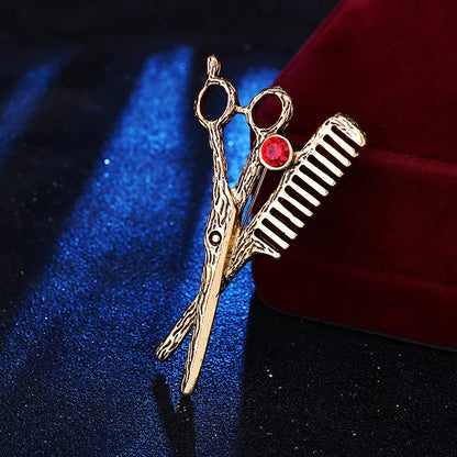 Hip-Hop Scissors Alloy Plating Rhinestones Men'S Collar Pin