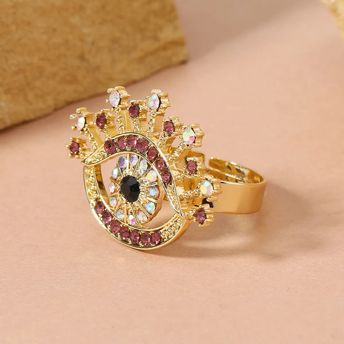 Hip-hop Shiny Devil's Eye Alloy Plating Hollow Out Inlay Rhinestones Women's Open Ring