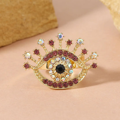 Hip-hop Shiny Devil's Eye Alloy Plating Hollow Out Inlay Rhinestones Women's Open Ring