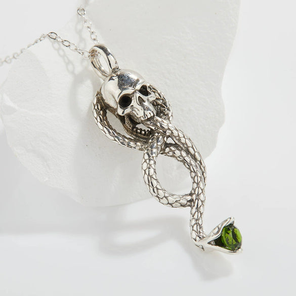 Hip Hop Silver 925 Sterling Silver Inlaid Natural Diopside Cartoon Character Pendant Necklace