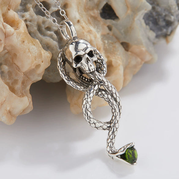 Hip Hop Silver 925 Sterling Silver Inlaid Natural Diopside Cartoon Character Pendant Necklace
