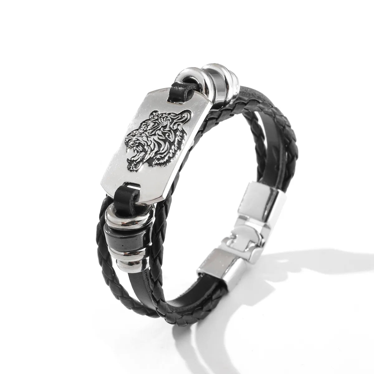 Hip-Hop Simple Style Animal Cross Wolf Pu Leather Alloy Leather Unisex Bracelets