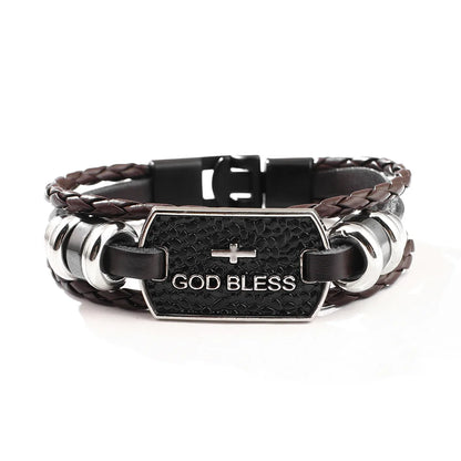 Hip-Hop Simple Style Animal Cross Wolf Pu Leather Alloy Leather Unisex Bracelets