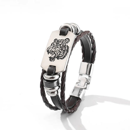 Hip-Hop Simple Style Animal Cross Wolf Pu Leather Alloy Leather Unisex Bracelets