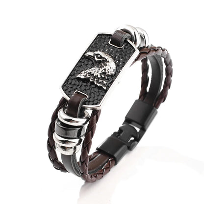 Hip-Hop Simple Style Animal Cross Wolf Pu Leather Alloy Leather Unisex Bracelets