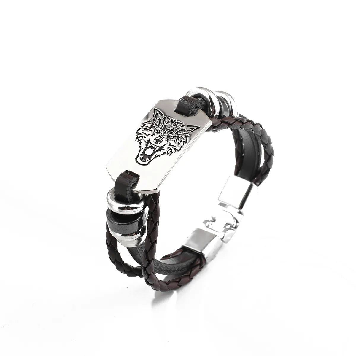 Hip-Hop Simple Style Animal Cross Wolf Pu Leather Alloy Leather Unisex Bracelets