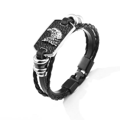 Hip-Hop Simple Style Animal Cross Wolf Pu Leather Alloy Leather Unisex Bracelets