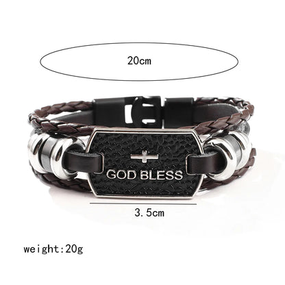 Hip-Hop Simple Style Animal Cross Wolf Pu Leather Alloy Leather Unisex Bracelets