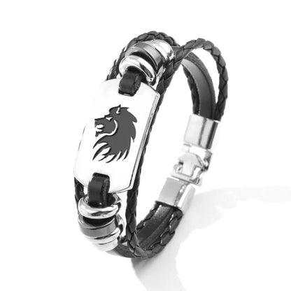 Hip-Hop Simple Style Animal Cross Wolf Pu Leather Alloy Leather Unisex Bracelets