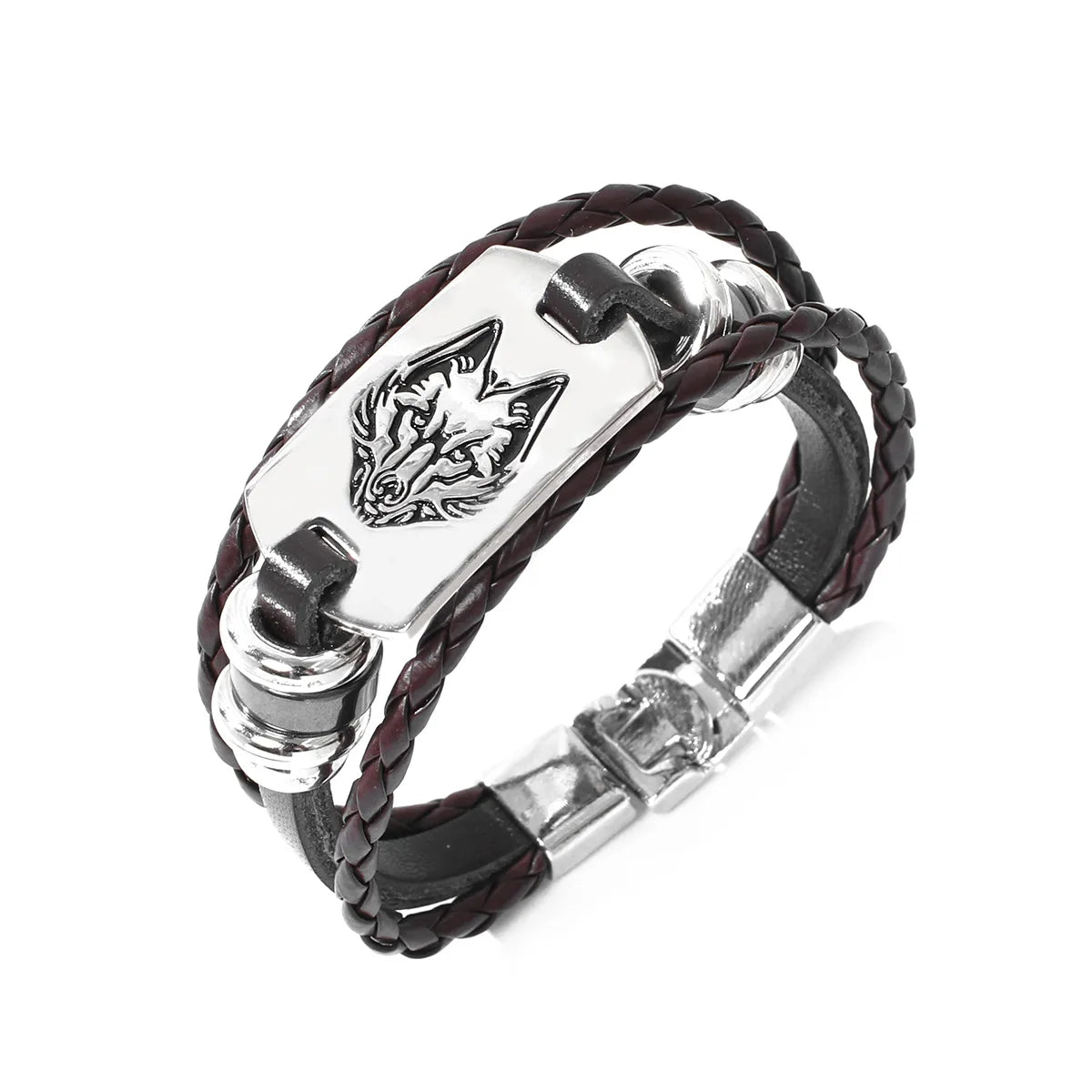 Hip-Hop Simple Style Animal Cross Wolf Pu Leather Alloy Leather Unisex Bracelets