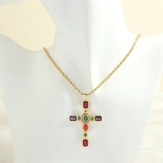 Hip-hop Simple Style Cross Copper 18k Gold Plated Zircon Pendant Necklace In Bulk