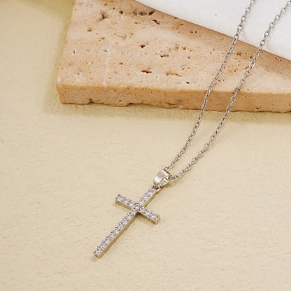 Hip-hop Simple Style Cross Copper Plating Inlay Zircon Pendant Necklace