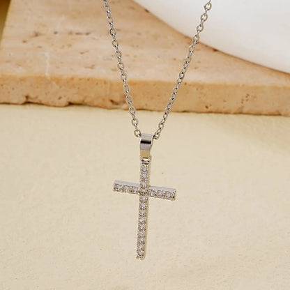 Hip-hop Simple Style Cross Copper Plating Inlay Zircon Pendant Necklace