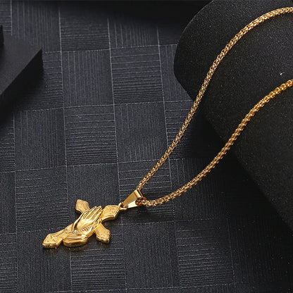 Hip-Hop Simple Style Cross Gesture Titanium Steel Plating Unisex Sweater Chain