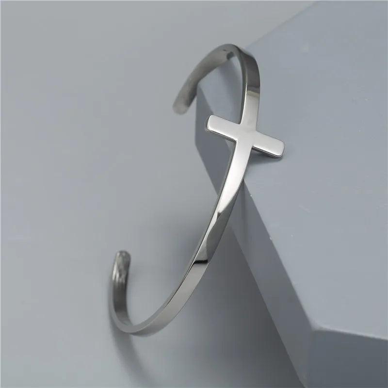 Hip-Hop Simple Style Cross Solid Color 304 Stainless Steel Silver Plated In Bulk