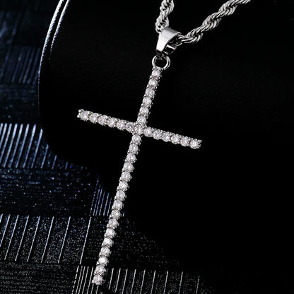 Hip-Hop Simple Style Cross 304 Stainless Steel Copper Plating Inlay Zircon K Gold Plated Rhodium Plated Men'S Pendant Necklace