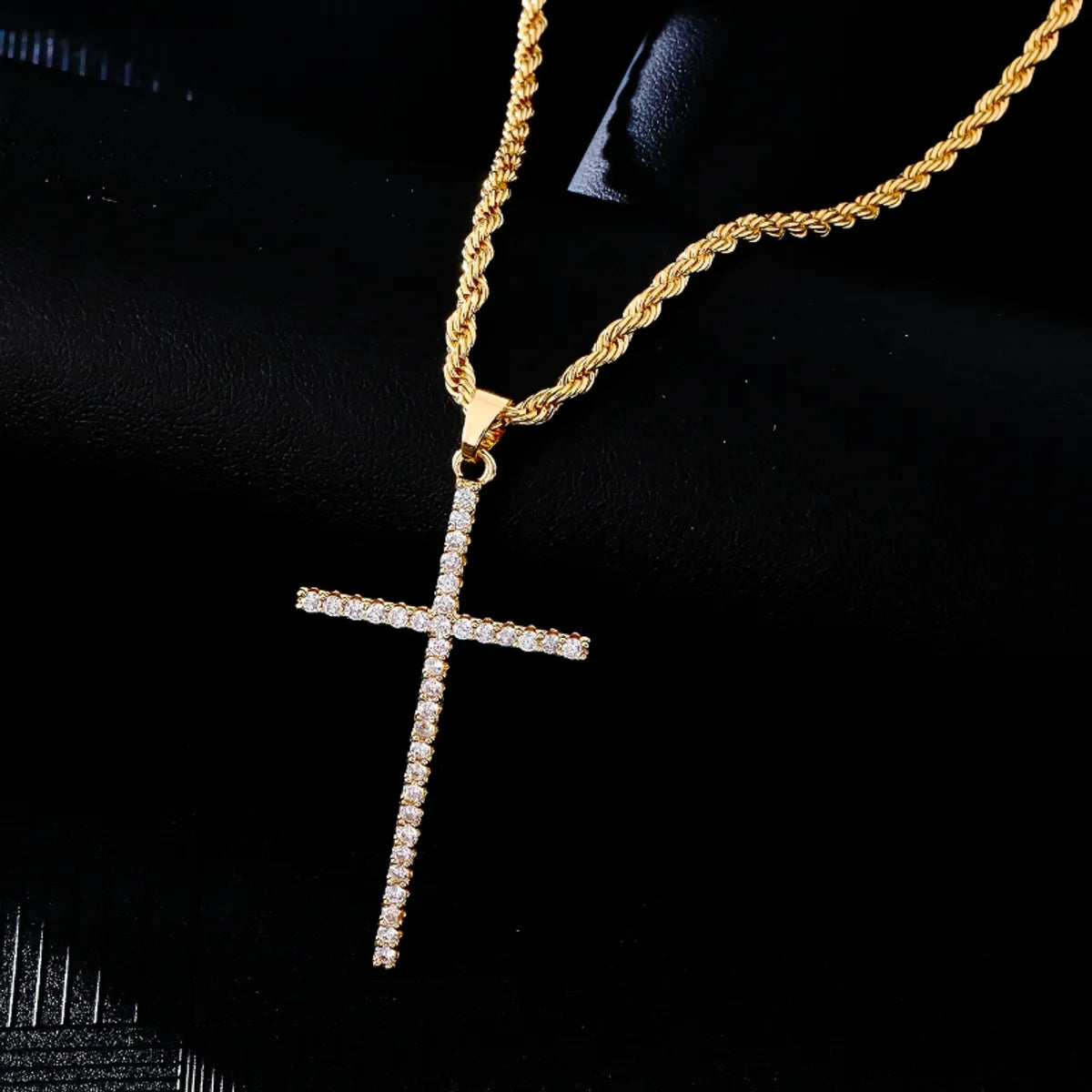 Hip-Hop Simple Style Cross 304 Stainless Steel Copper Plating Inlay Zircon K Gold Plated Rhodium Plated Men'S Pendant Necklace