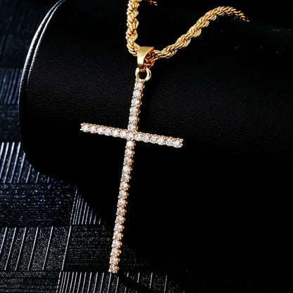 Hip-Hop Simple Style Cross 304 Stainless Steel Copper Plating Inlay Zircon K Gold Plated Rhodium Plated Men'S Pendant Necklace