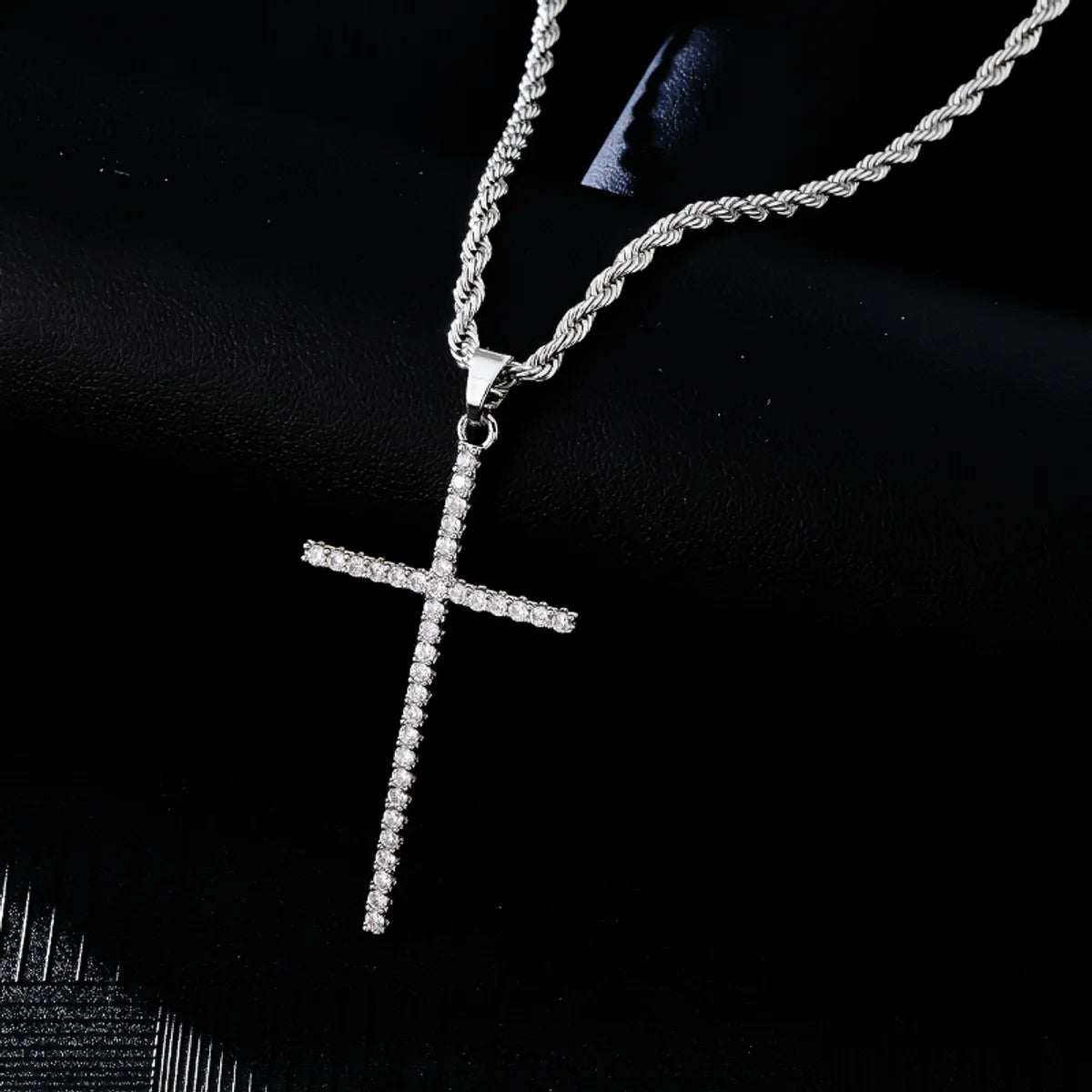 Hip-Hop Simple Style Cross 304 Stainless Steel Copper Plating Inlay Zircon K Gold Plated Rhodium Plated Men'S Pendant Necklace