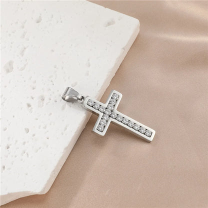 Hip-Hop Simple Style Cross Stainless Steel Plating Inlay Zircon Gold Plated Men'S Pendant Necklace