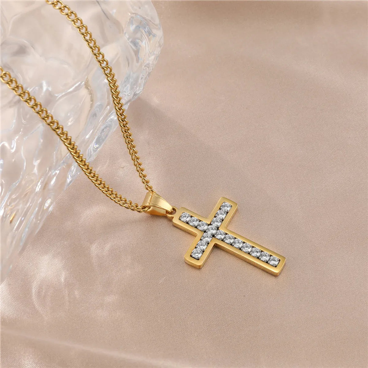 Hip-Hop Simple Style Cross Stainless Steel Plating Inlay Zircon Gold Plated Men'S Pendant Necklace