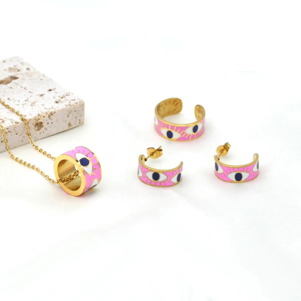 Hip-hop Simple Style Devil's Eye Titanium Steel Epoxy Plating Gold Plated Jewelry Set