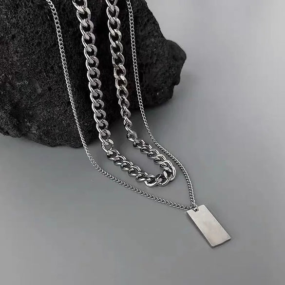 Hip-Hop Simple Style Geometric Alloy Titanium Steel Plating Men'S Double Layer Necklaces Men Pendant Necklaces