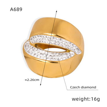 Hip-hop Simple Style Geometric Titanium Steel Plating Inlay Artificial Diamond 18k Gold Plated Rings