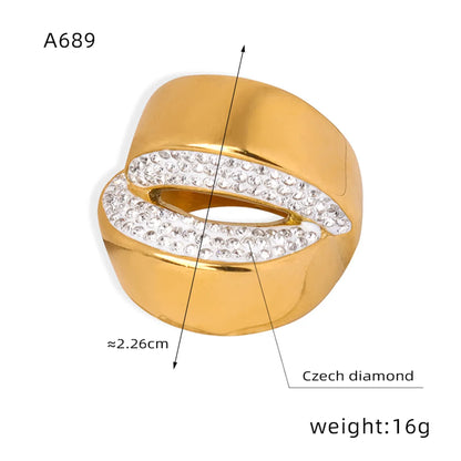 Hip-hop Simple Style Geometric Titanium Steel Plating Inlay Artificial Diamond 18k Gold Plated Rings