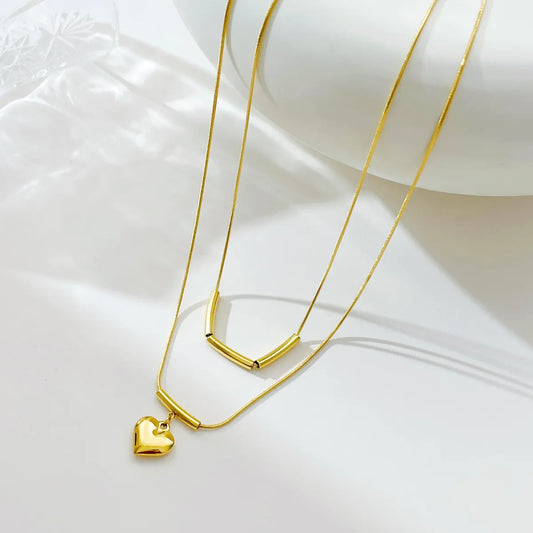 Hip-hop Simple Style Heart Shape Stainless Steel Plating Gold Plated Double Layer Necklaces