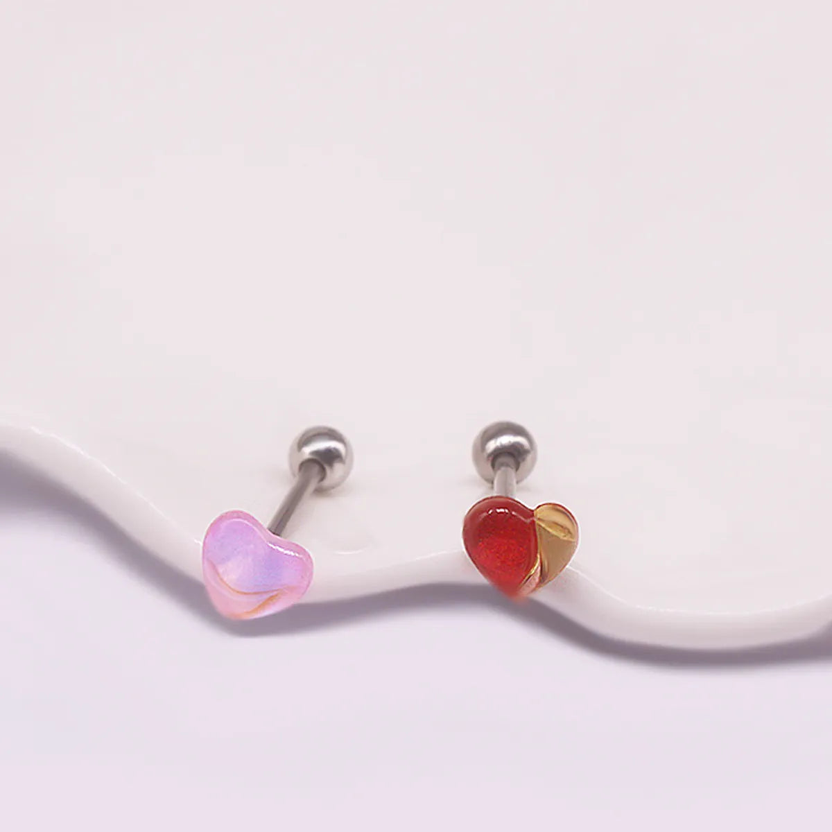 Hip-hop Simple Style Heart Shape Stainless Steel Resin Plating White Gold Plated Tongue Nail