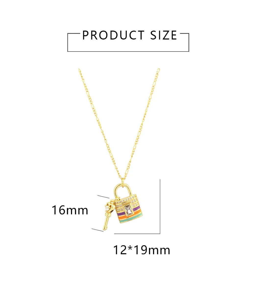 Hip-hop Simple Style Key Lock Copper 18k Gold Plated Zircon Pendant Necklace In Bulk