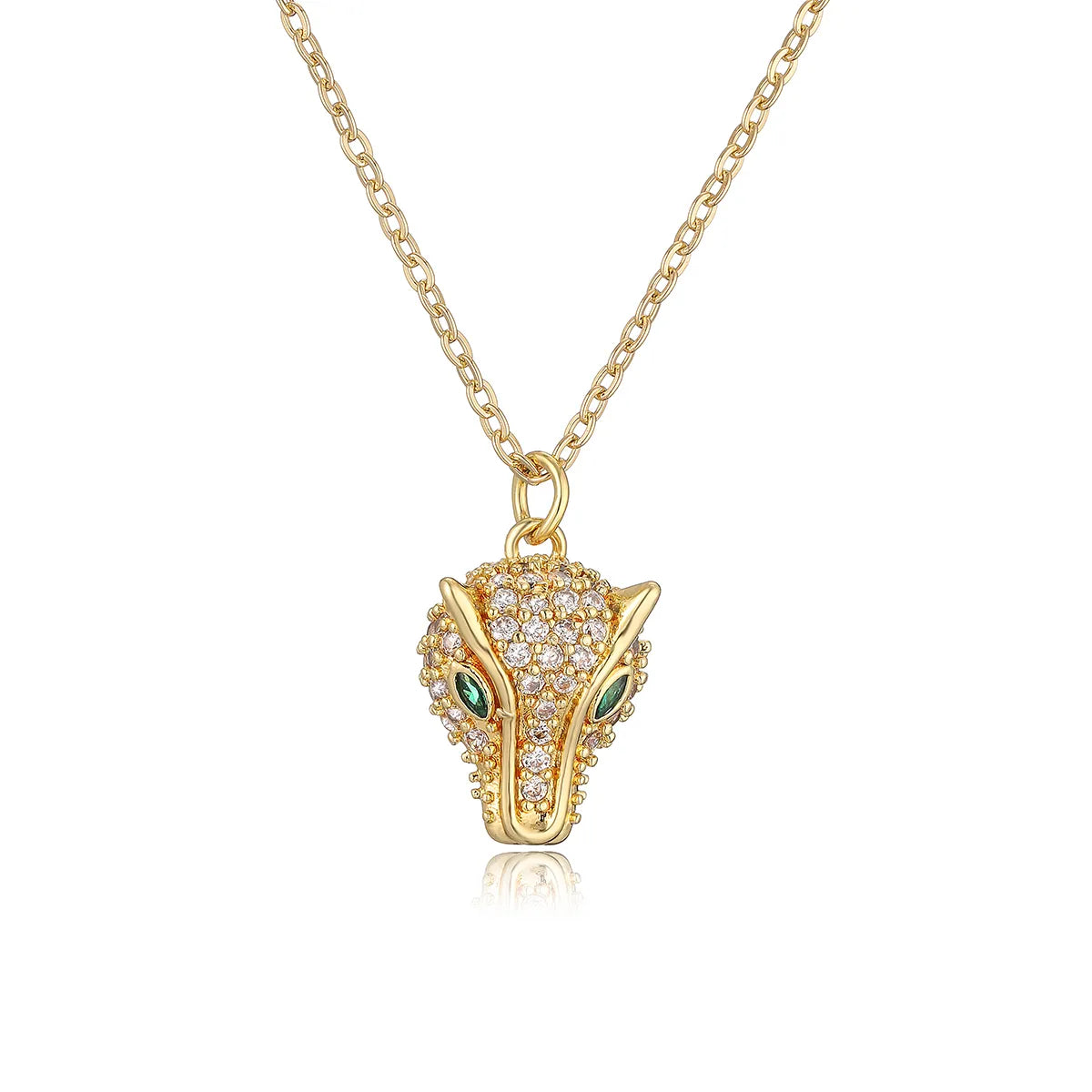 Hip-hop Simple Style Leopard Head Copper 18k Gold Plated Diamond Pendant Necklace In Bulk