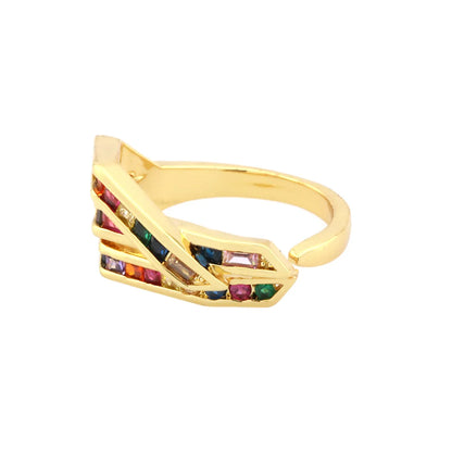 Hip-hop Simple Style Lines Copper Plating Inlay Zircon 18k Gold Plated Open Rings