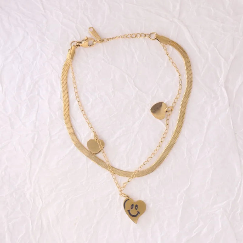 Hip-Hop Simple Style Moon Water Droplets Heart Shape 316 Stainless Steel  18K Gold Plated Bracelets In Bulk