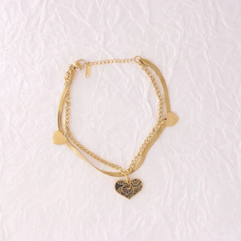 Hip-Hop Simple Style Moon Water Droplets Heart Shape 316 Stainless Steel  18K Gold Plated Bracelets In Bulk