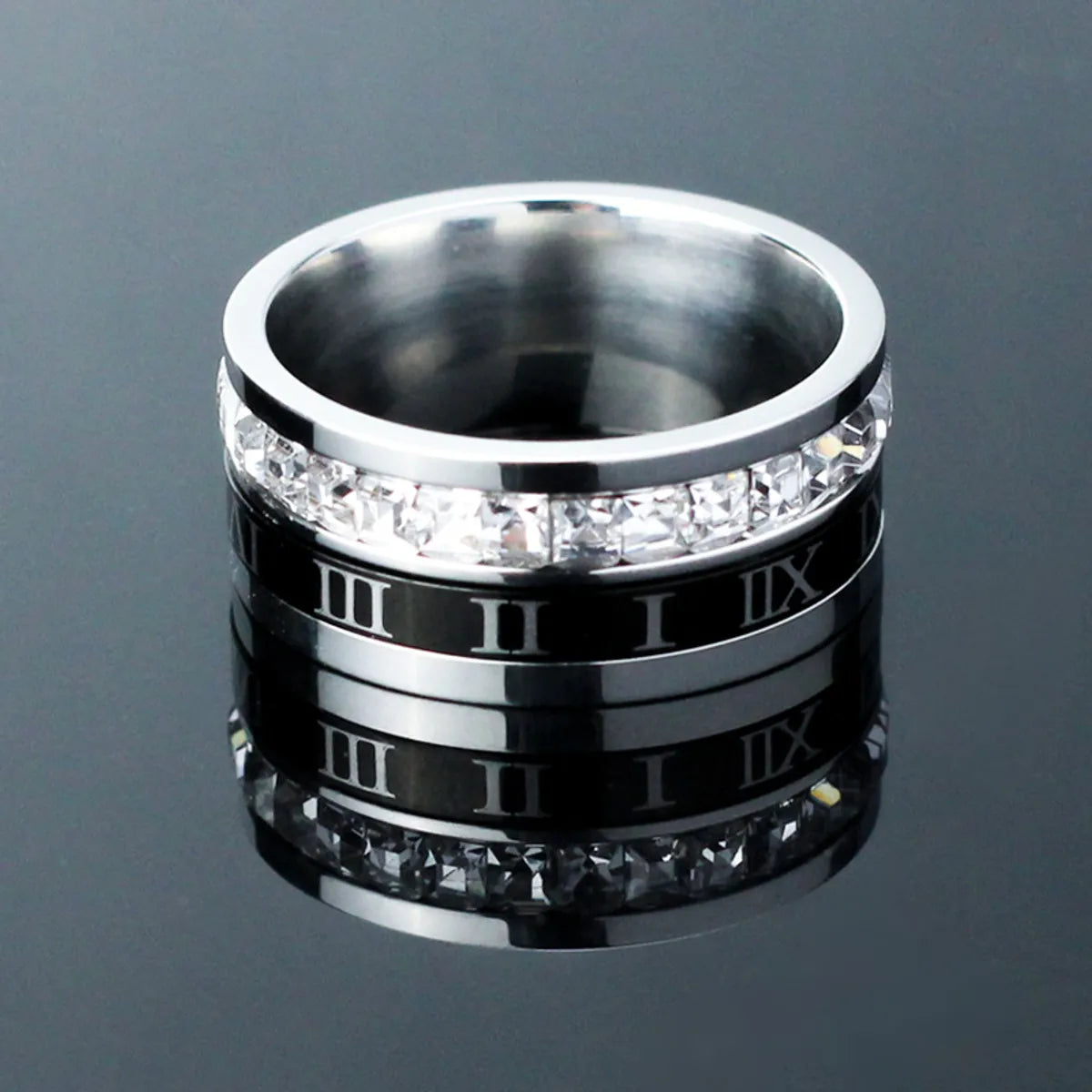 Hip-Hop Simple Style Roman Numeral Titanium Steel Plating Unisex Anxiety Ring