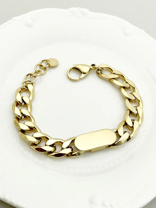 Hip-hop Simple Style Solid Color Stainless Steel Plating 14k Gold Plated Bracelets