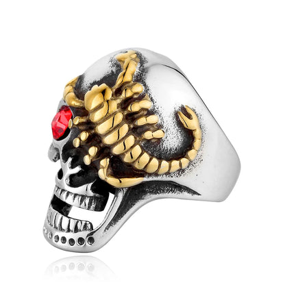 Hip-Hop Skull Titanium Steel Inlay Rhinestones 18K Gold Plated Men'S Rings