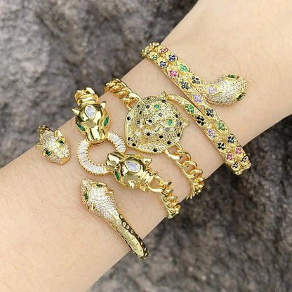 Hip-hop Snake Leopard Copper Gold Plated Zircon Bangle 1 Piece