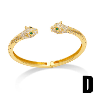 Hip-hop Snake Leopard Copper Gold Plated Zircon Bangle 1 Piece