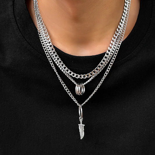 Hip-Hop Solid Color Alloy Plating Chain Men'S Layered Necklaces